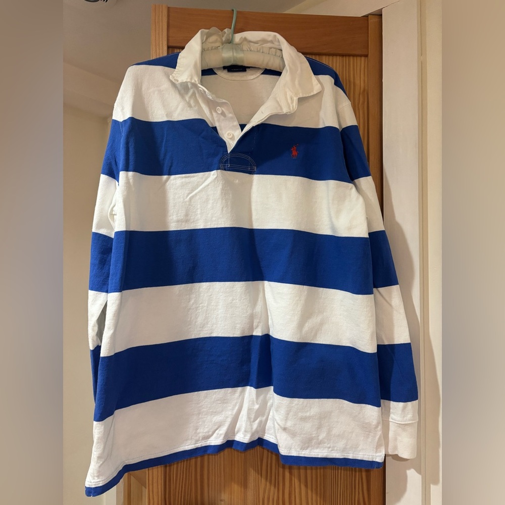 Ralph Lauren White & Blue Striped Rugby Polo